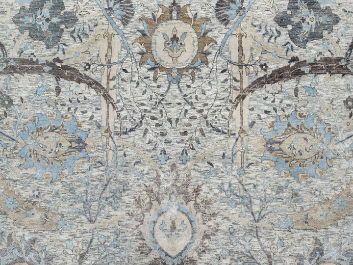 10'1" x 10'1" New Hand Knotted Ivory Wool & Silk Round Oriental Rug - MOA10290959