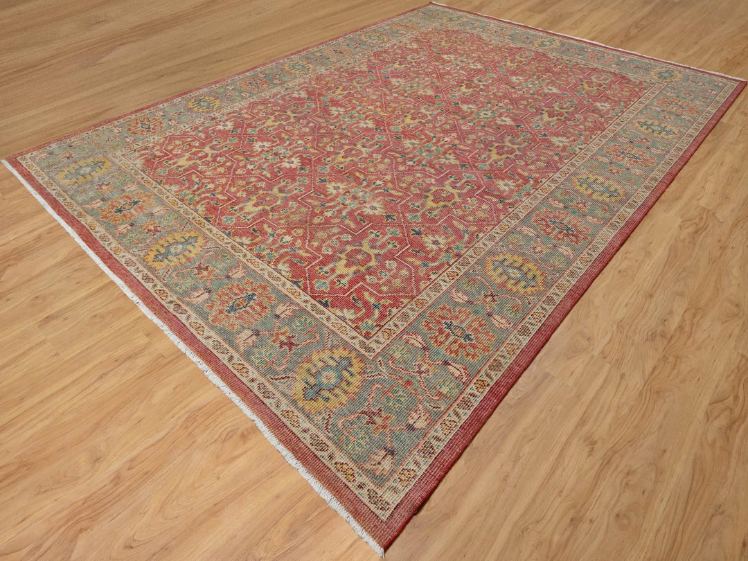 9'11" x 13'9" New Hand Knotted Red Wool Rectangle Oriental Rug - MOA10290960
