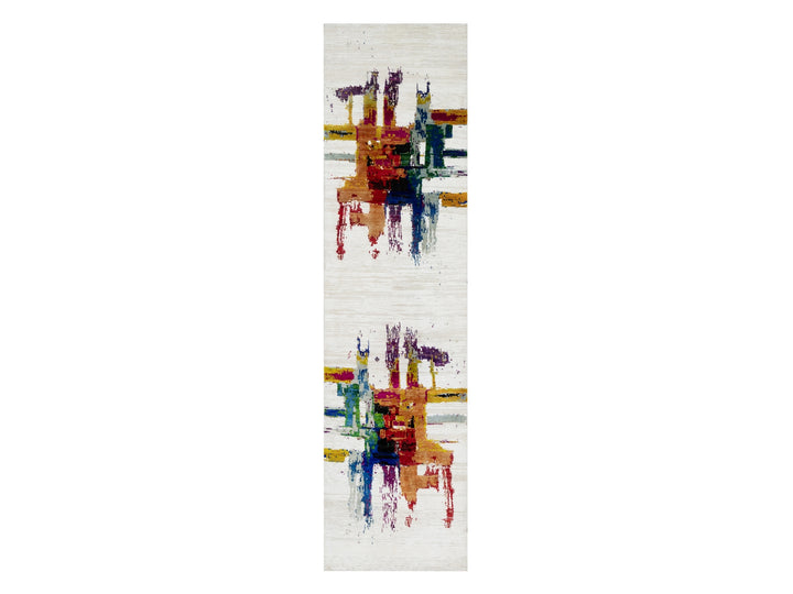 2'6" x 9'10" New Hand Knotted Ivory Wool & Silk Runner Oriental Rug - MOA10290961