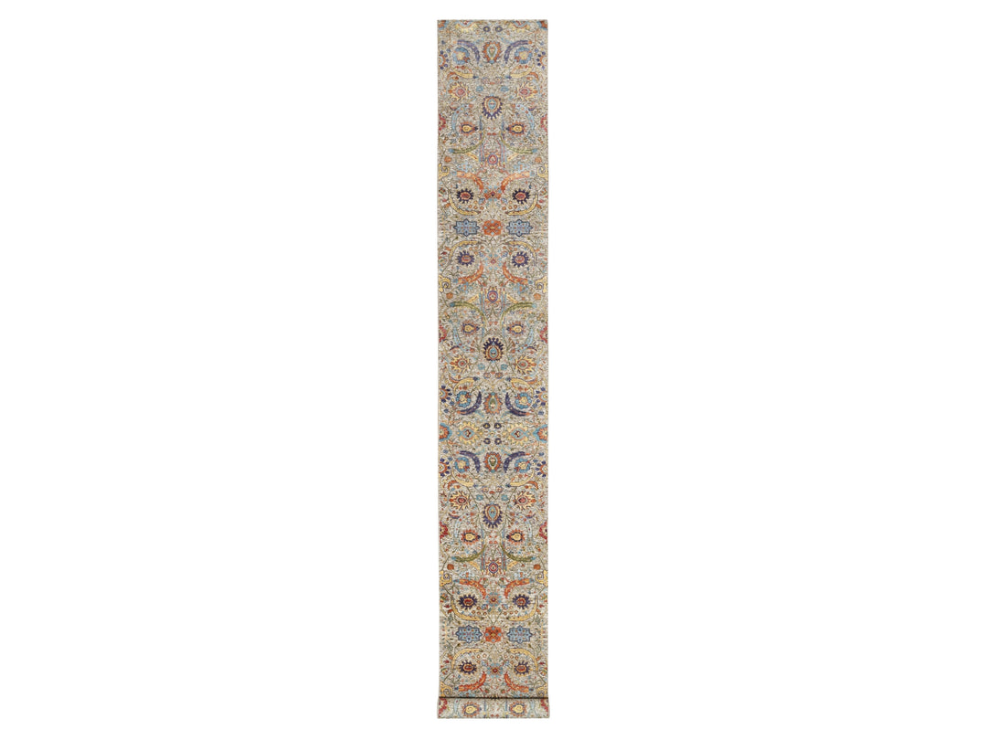 2'7" x 20'2" New Hand Knotted Beige Wool & Silk Runner Oriental Rug - MOA10290962