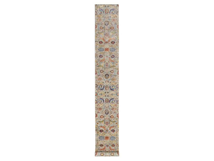 2'7" x 20'2" New Hand Knotted Beige Wool & Silk Runner Oriental Rug - MOA10290962