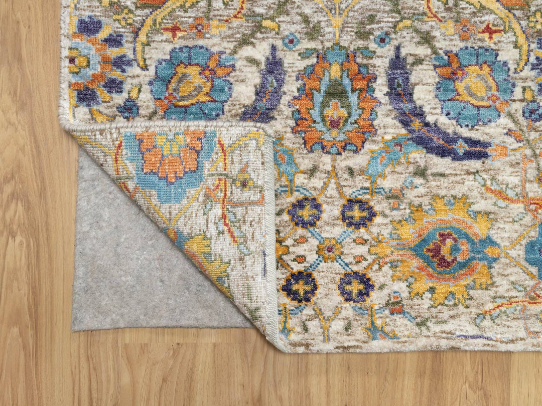 2'7" x 20'2" New Hand Knotted Beige Wool & Silk Runner Oriental Rug - MOA10290962