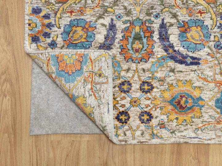 2'7" x 20'2" New Hand Knotted Beige Wool & Silk Runner Oriental Rug - MOA10290962