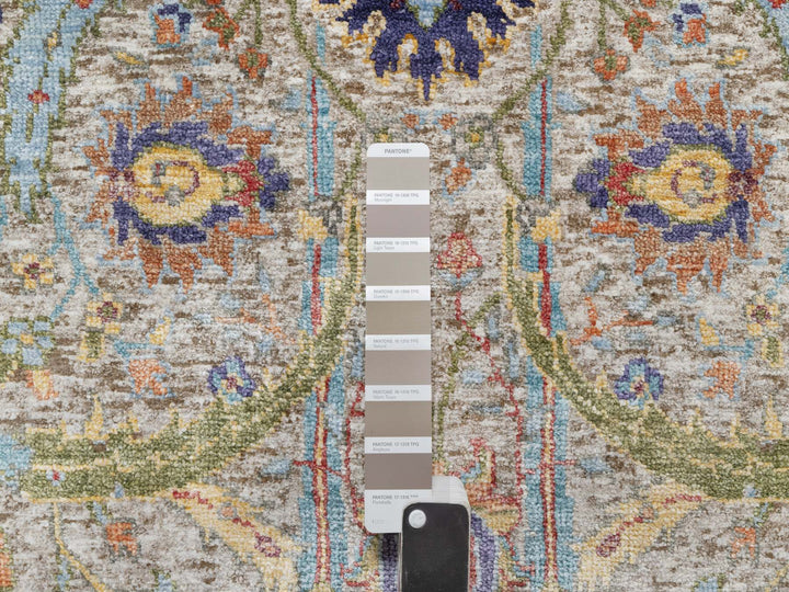 2'7" x 20'2" New Hand Knotted Beige Wool & Silk Runner Oriental Rug - MOA10290962