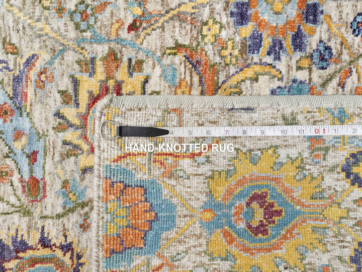2'7" x 20'2" New Hand Knotted Beige Wool & Silk Runner Oriental Rug - MOA10290962
