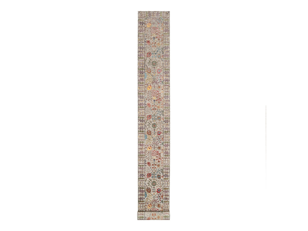 2'6" x 23'10" New Hand Knotted Beige Wool & Silk Runner Oriental Rug - MOA10290963