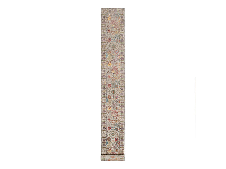 2'6" x 23'10" New Hand Knotted Beige Wool & Silk Runner Oriental Rug - MOA10290963