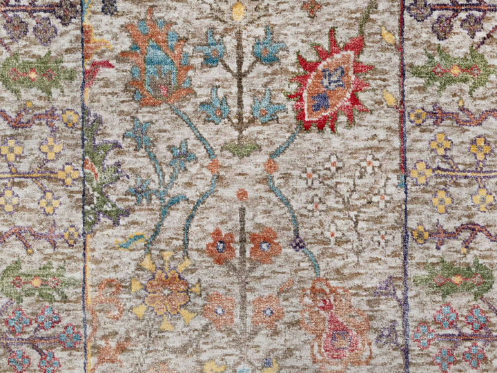 2'6" x 23'10" New Hand Knotted Beige Wool & Silk Runner Oriental Rug - MOA10290963