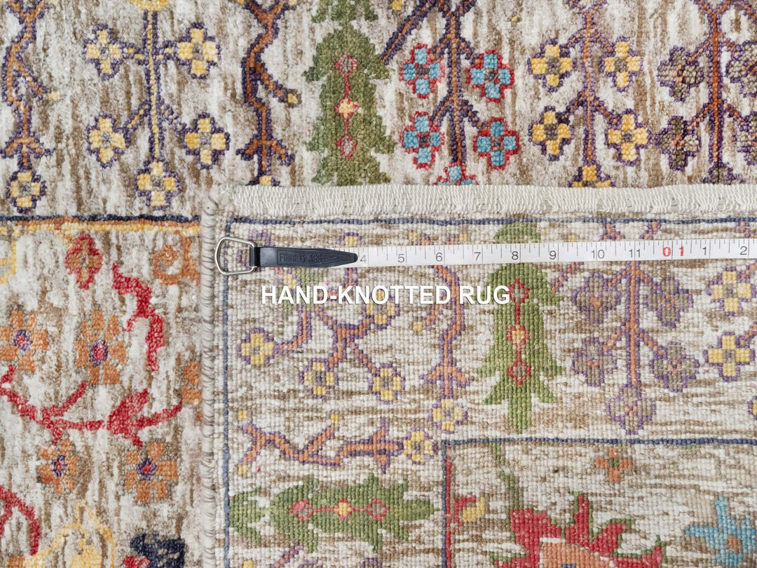 2'6" x 23'10" New Hand Knotted Beige Wool & Silk Runner Oriental Rug - MOA10290963