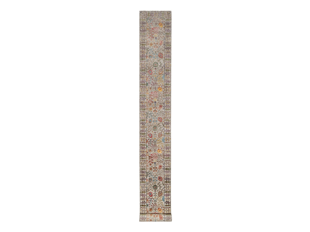 2'7" x 22'0" New Hand Knotted Beige Wool & Silk Runner Oriental Rug - MOA10290964