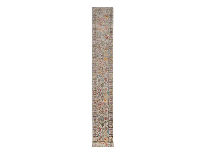 2'7" x 22'0" New Hand Knotted Beige Wool & Silk Runner Oriental Rug - MOA10290964