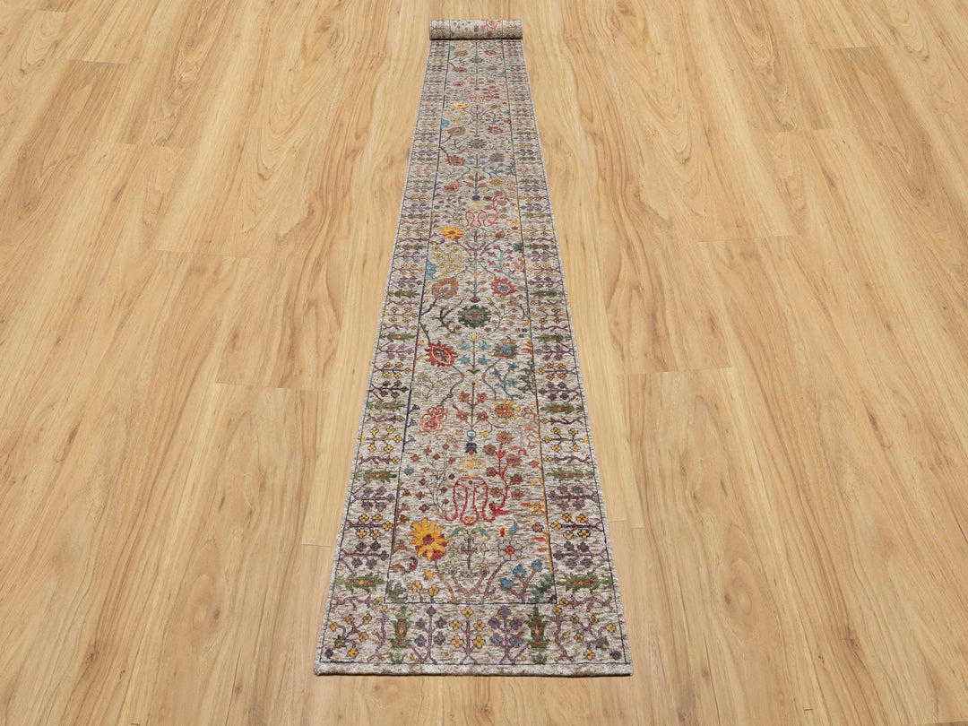 2'7" x 22'0" New Hand Knotted Beige Wool & Silk Runner Oriental Rug - MOA10290964