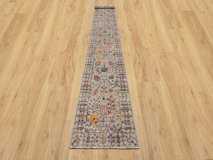 2'7" x 22'0" New Hand Knotted Beige Wool & Silk Runner Oriental Rug - MOA10290964