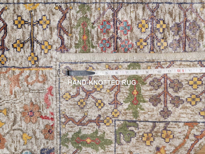 2'7" x 22'0" New Hand Knotted Beige Wool & Silk Runner Oriental Rug - MOA10290964