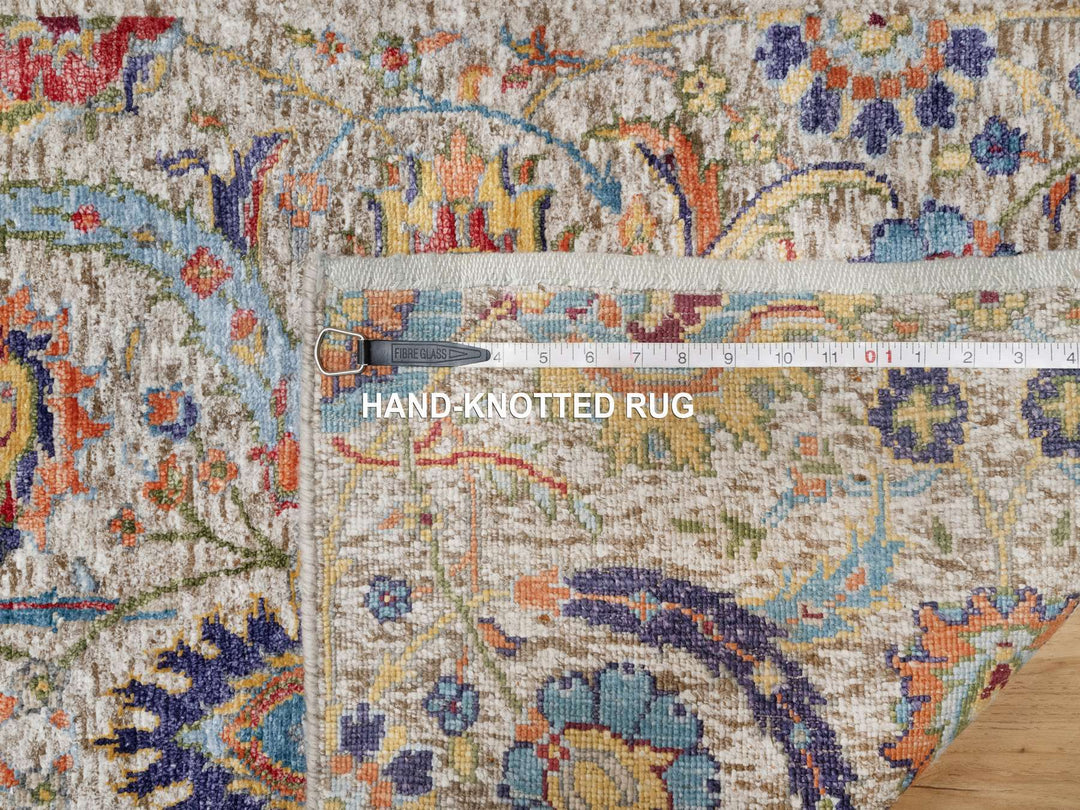 2'6" x 27'7" New Hand Knotted Beige Wool & Silk Runner Oriental Rug - MOA10290965