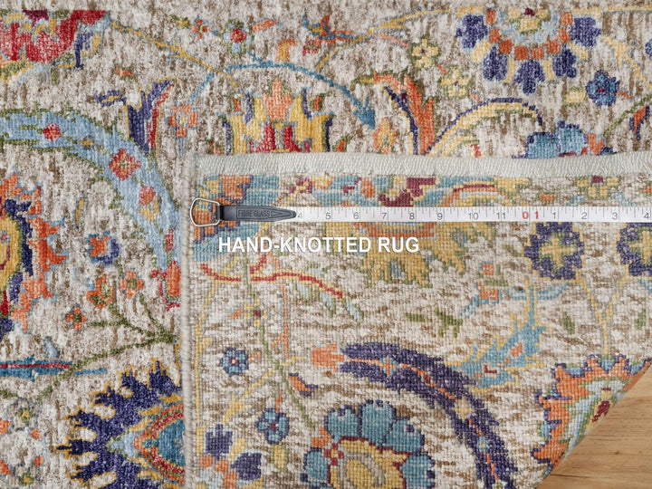 2'6" x 27'7" New Hand Knotted Beige Wool & Silk Runner Oriental Rug - MOA10290965