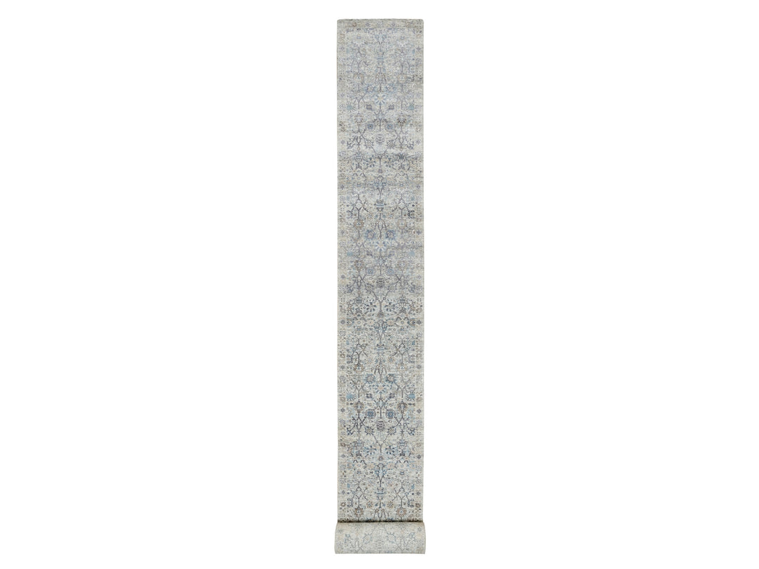 2'7" x 27'7" New Hand Knotted Ivory Wool & Silk Runner Oriental Rug - MOA10290968