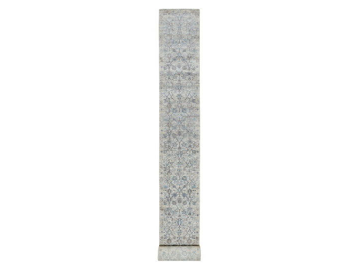 2'7" x 27'7" New Hand Knotted Ivory Silk Runner Oriental Rug - MOA10290968