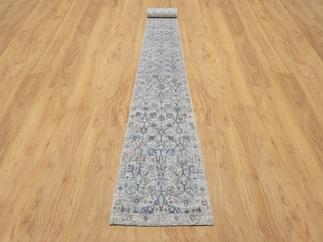 2'7" x 27'7" New Hand Knotted Ivory Silk Runner Oriental Rug - MOA10290968