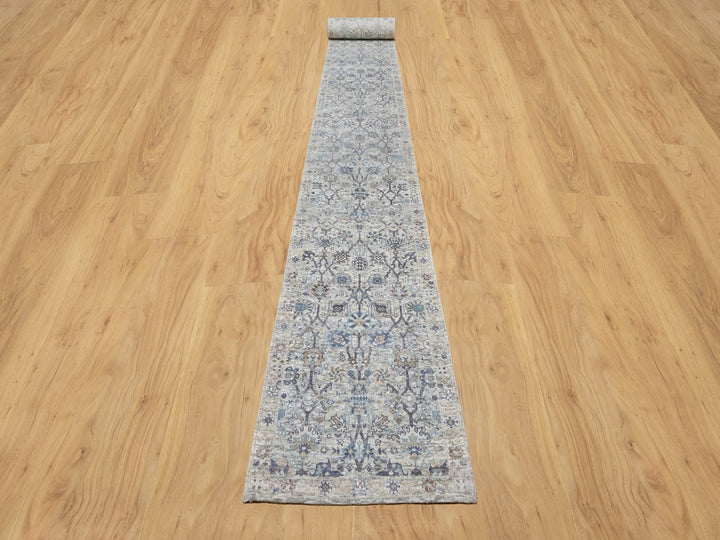 2'7" x 27'7" New Hand Knotted Ivory Silk Runner Oriental Rug - MOA10290968