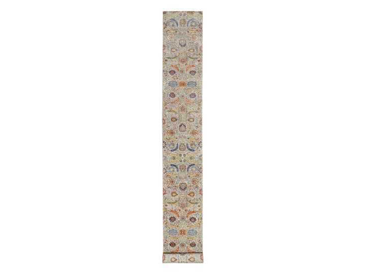 2'7" x 22'1" New Hand Knotted Beige Wool & Silk Runner Oriental Rug - MOA10290971