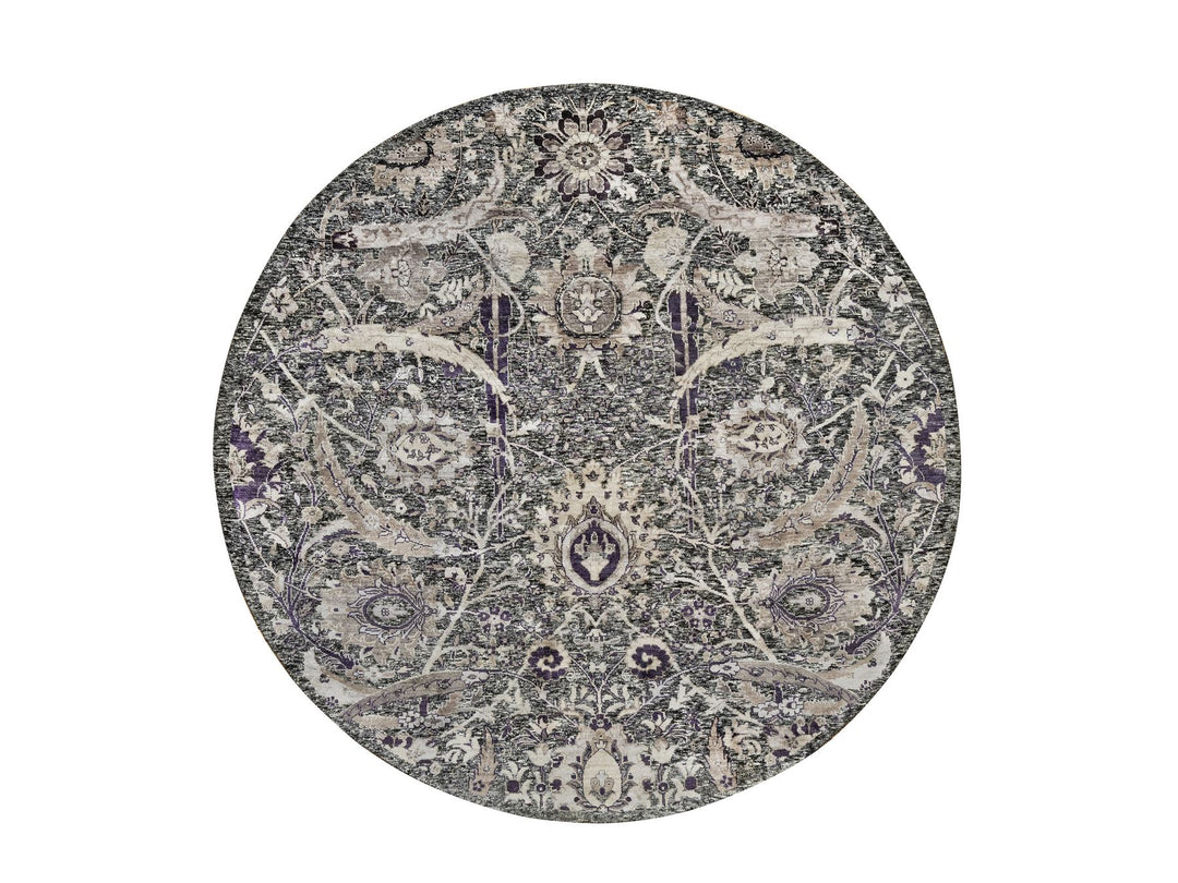 7'10" x 7'10" New Hand Knotted Brown Wool & Silk Round Oriental Rug - MOA10290973