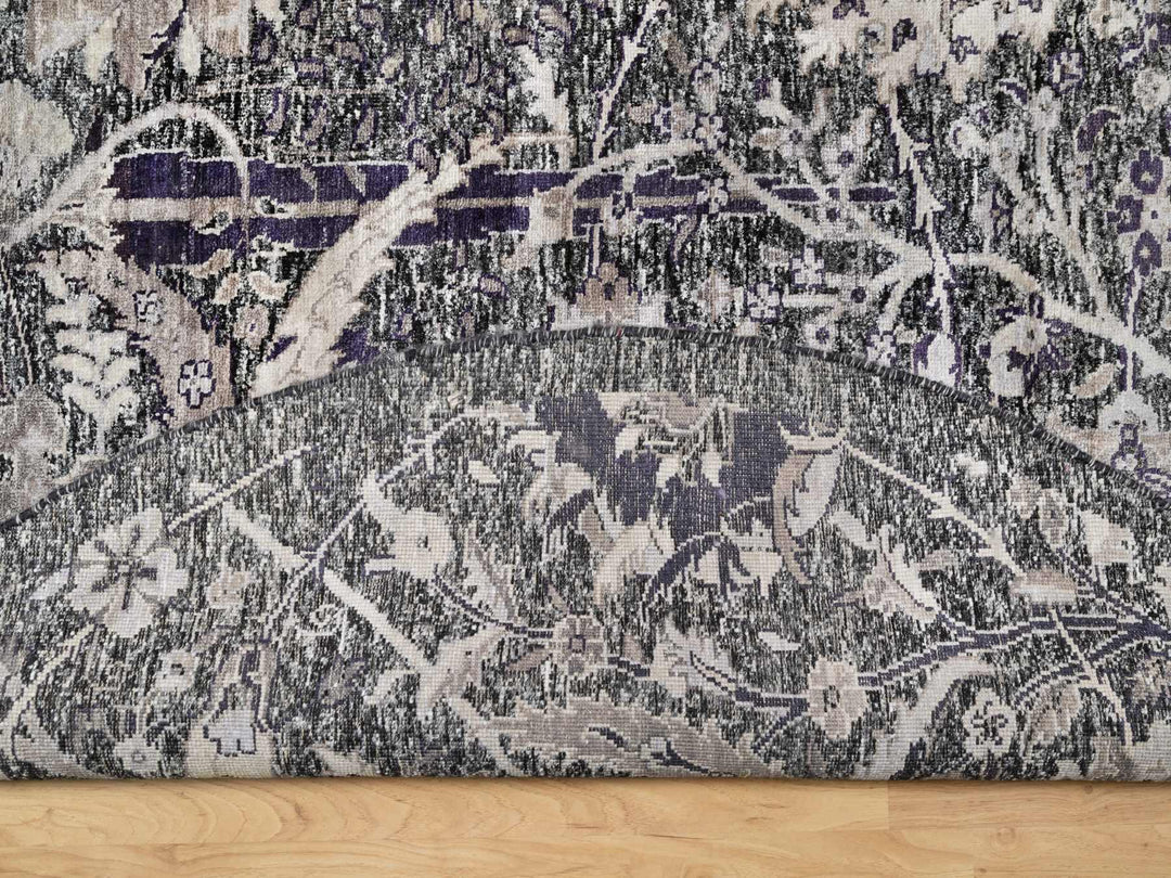 7'10" x 7'10" New Hand Knotted Black Wool & Silk Round Oriental Rug - MOA10290973