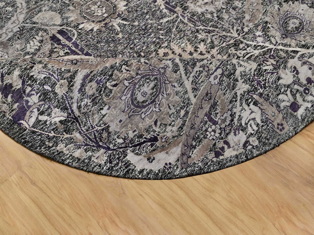 7'10" x 7'10" New Hand Knotted Brown Wool & Silk Round Oriental Rug - MOA10290973