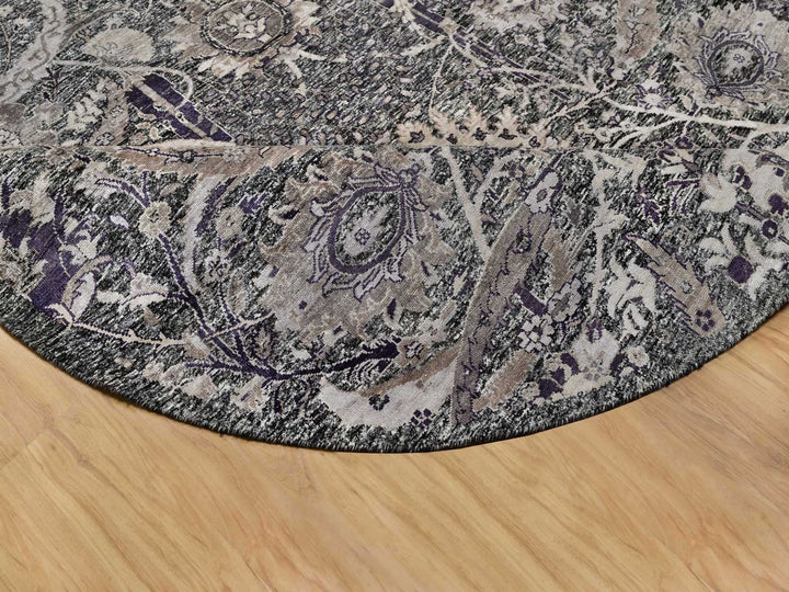 7'10" x 7'10" New Hand Knotted Brown Wool & Silk Round Oriental Rug - MOA10290973