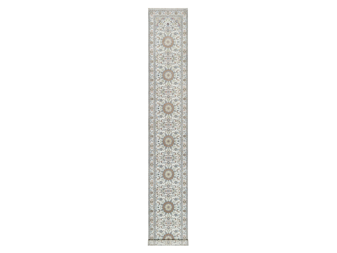 2'8" x 17'8" New Hand Knotted Ivory Wool & Silk Runner Oriental Rug - MOA10290974