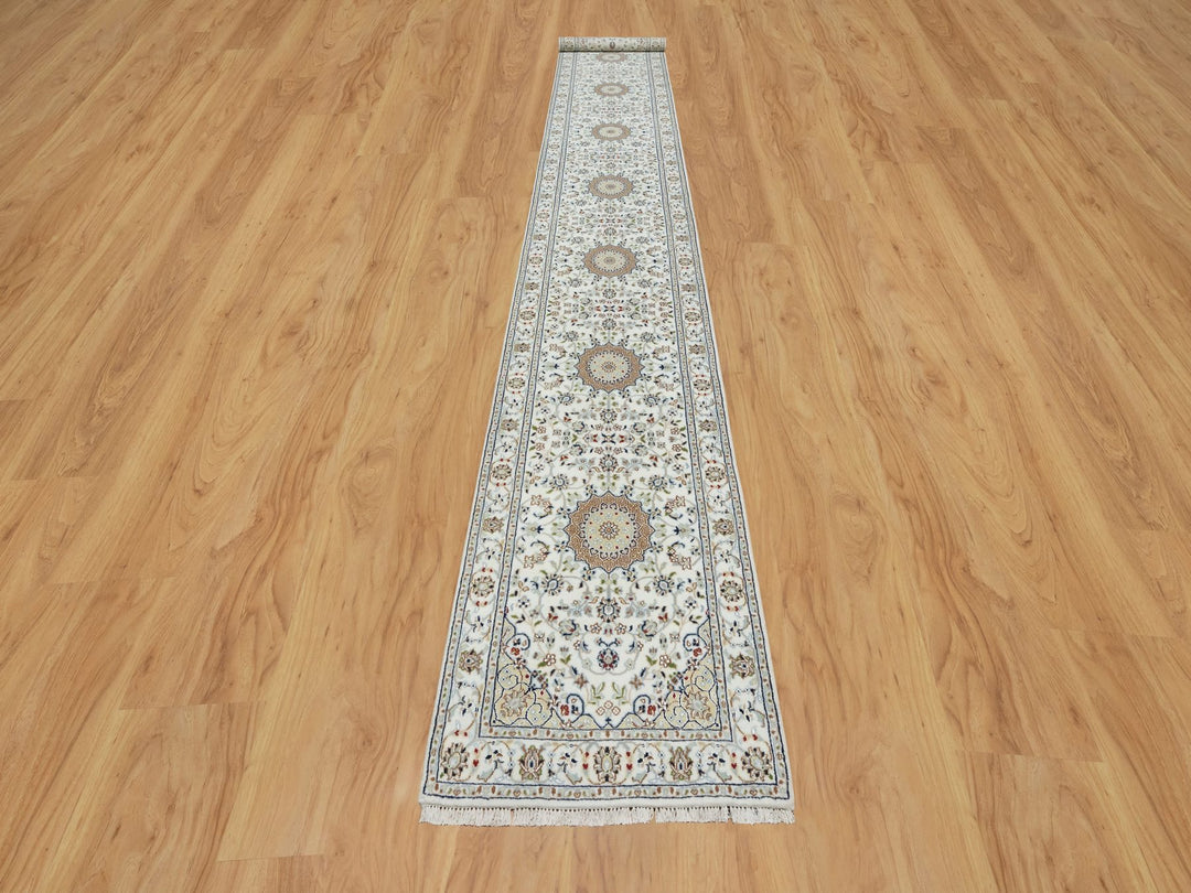 2'8" x 17'8" New Hand Knotted Ivory Wool & Silk Runner Oriental Rug - MOA10290974