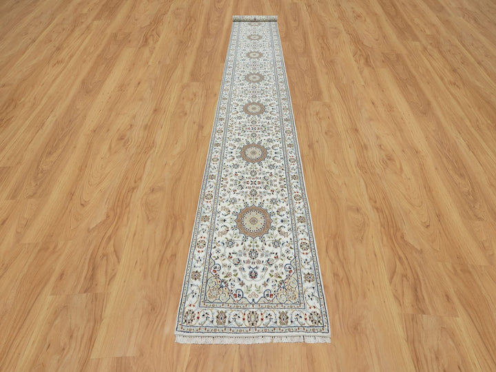 2'8" x 17'8" New Hand Knotted Ivory Wool & Silk Runner Oriental Rug - MOA10290974