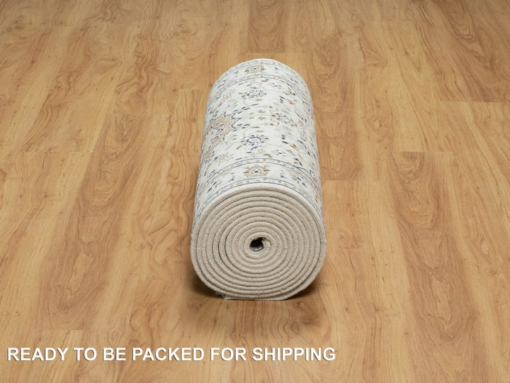 2'8" x 17'8" New Hand Knotted Ivory Wool & Silk Runner Oriental Rug - MOA10290974