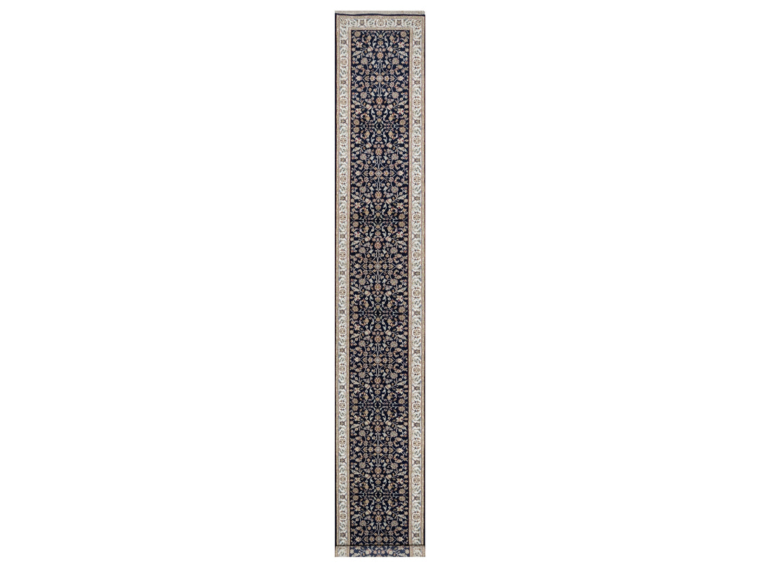 2'8" x 18'0" New Hand Knotted Blue Wool & Silk Runner Oriental Rug - MOA10290976