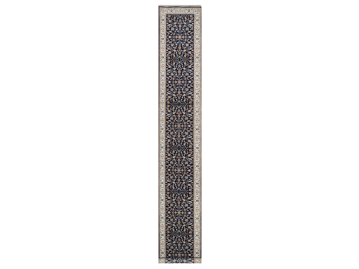 2'8" x 18'0" New Hand Knotted Blue Wool & Silk Runner Oriental Rug - MOA10290976
