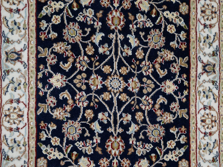 2'8" x 18'0" New Hand Knotted Blue Wool & Silk Runner Oriental Rug - MOA10290976