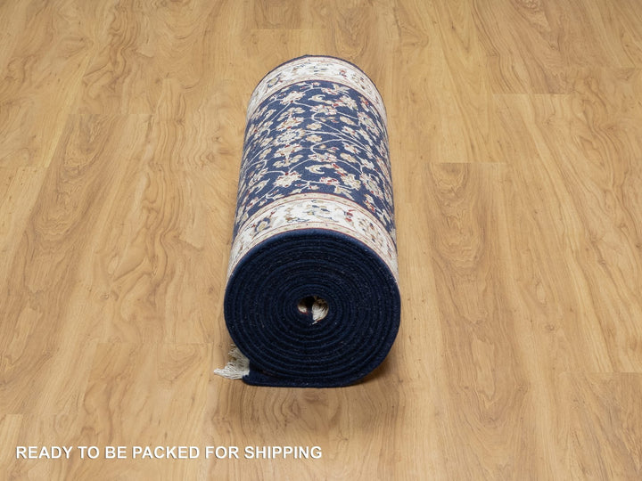 2'8" x 18'0" New Hand Knotted Blue Wool & Silk Runner Oriental Rug - MOA10290976