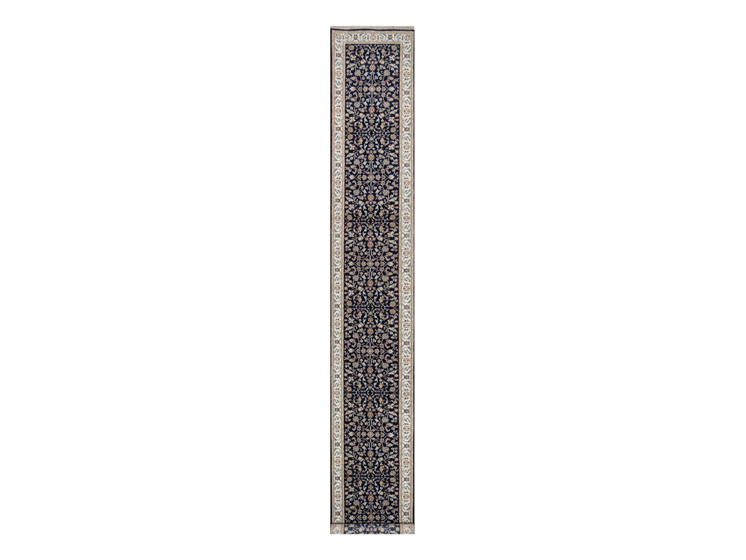 2'8" x 18'1" New Hand Knotted Blue Wool & Silk Runner Oriental Rug - MOA10290979