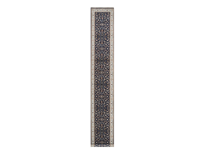2'8" x 18'1" New Hand Knotted Blue Wool & Silk Runner Oriental Rug - MOA10290979