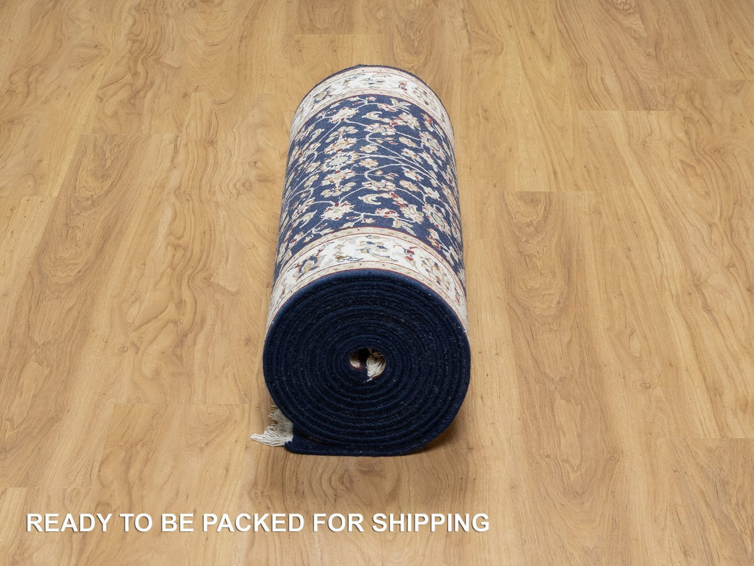 2'8" x 18'1" New Hand Knotted Blue Wool & Silk Runner Oriental Rug - MOA10290979