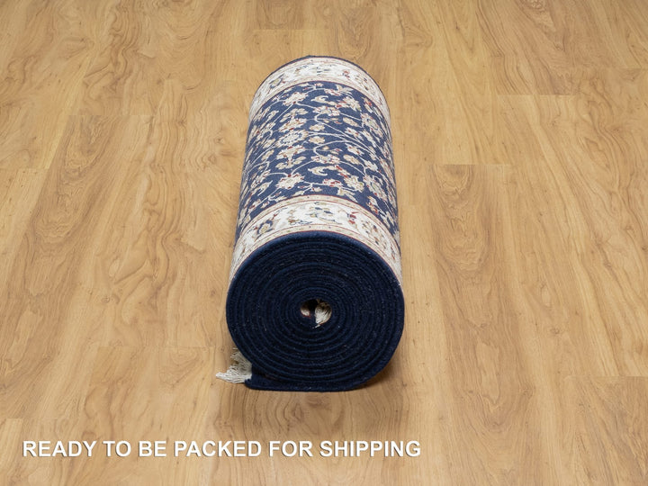 2'8" x 18'1" New Hand Knotted Blue Wool & Silk Runner Oriental Rug - MOA10290979