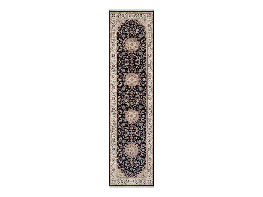 2'6" x 10'0" New Hand Knotted Blue Wool & Silk Runner Oriental Rug - MOA10290989