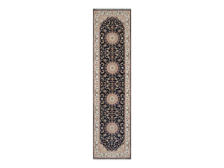 2'6" x 10'0" New Hand Knotted Blue Wool & Silk Runner Oriental Rug - MOA10290989