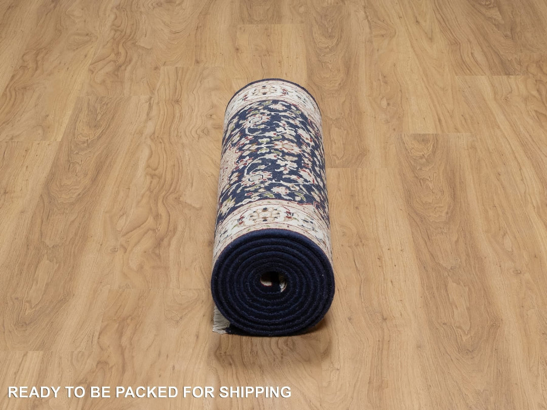 2'6" x 10'0" New Hand Knotted Blue Wool & Silk Runner Oriental Rug - MOA10290989