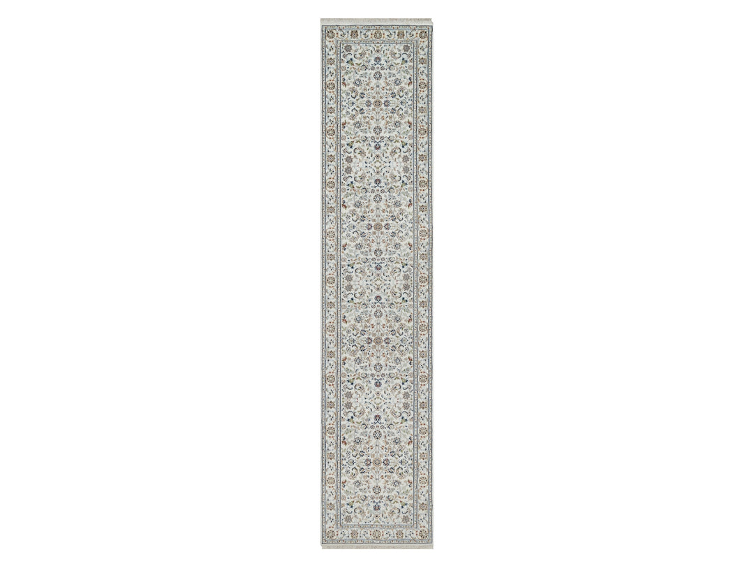 2'8" x 12'2" New Hand Knotted Ivory Wool & Silk Runner Oriental Rug - MOA10290991