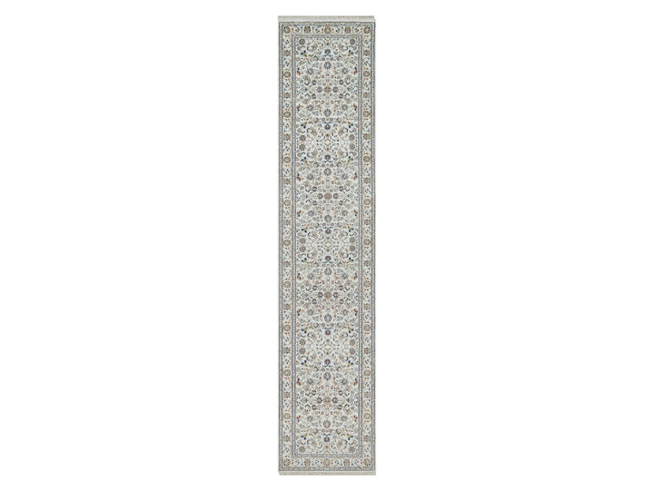 2'8" x 12'2" New Hand Knotted Ivory Wool & Silk Runner Oriental Rug - MOA10290991