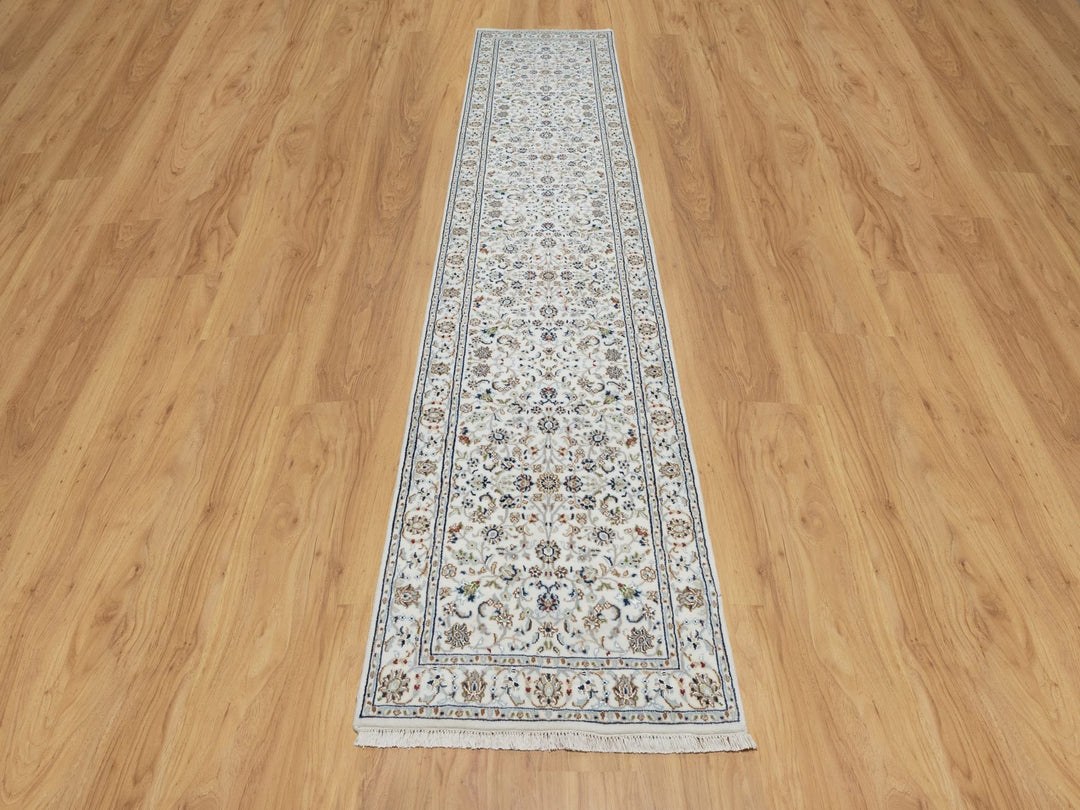 2'8" x 12'2" New Hand Knotted Ivory Wool & Silk Runner Oriental Rug - MOA10290991