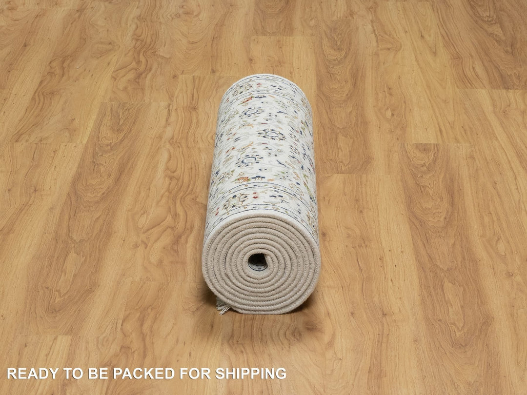 2'8" x 12'2" New Hand Knotted Ivory Wool & Silk Runner Oriental Rug - MOA10290991