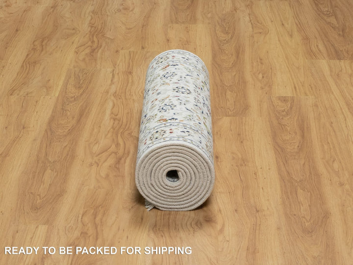 2'8" x 12'2" New Hand Knotted Ivory Wool & Silk Runner Oriental Rug - MOA10290991