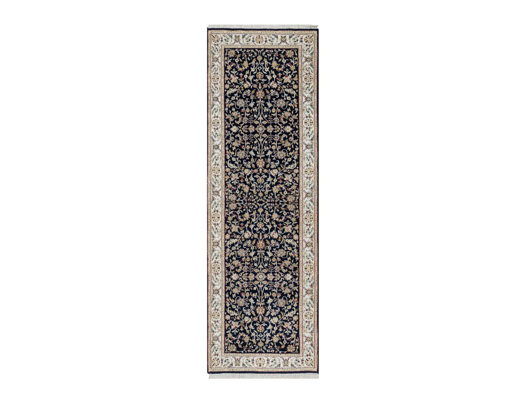 2'7" x 8'1" New Hand Knotted Blue Wool & Silk Runner Oriental Rug - MOA10291008